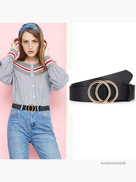 2 Pack Double O-Ring Buckle Faux Leather Belts for Jeans main image 5